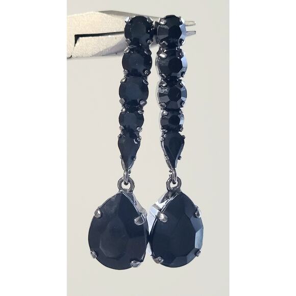 Furla Signed Earrings Designer Italy Black Pierced Dangle Pre Owned - Picture 1 of 5